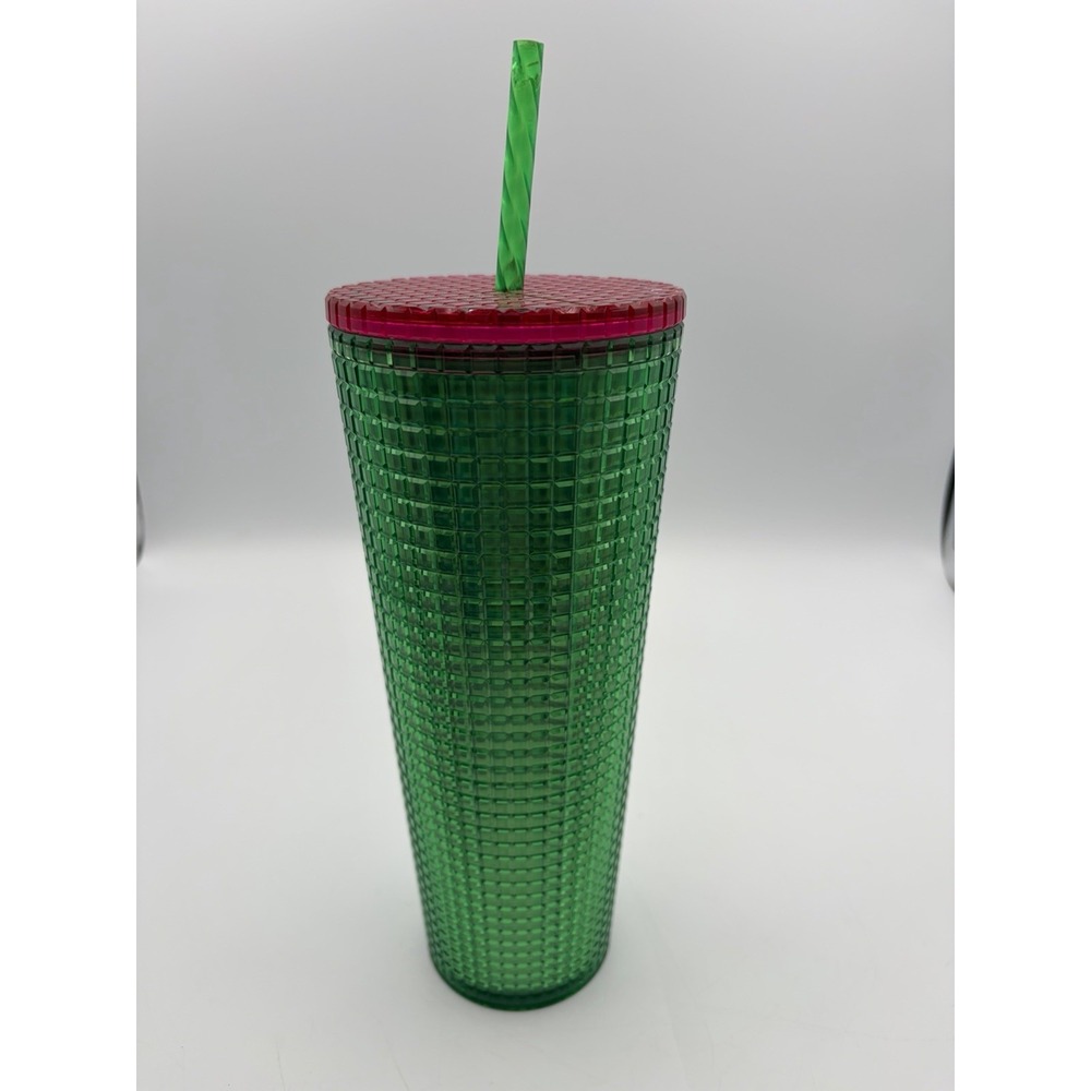 Starbucks Green Textured Cold Cup Tumbler 24 oz Reusable w/ Straw - Picture 3 of 9